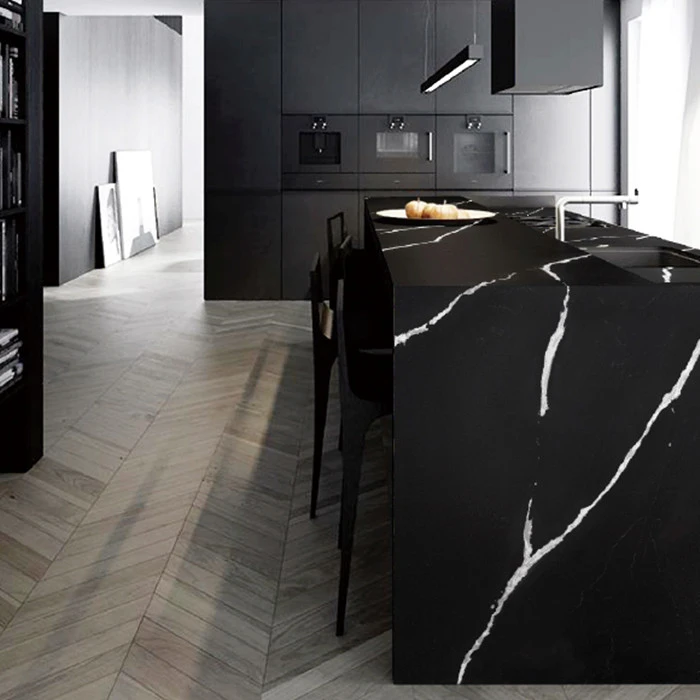 Artificial Nero Black Marquina Calacatta Quartz Slab And Countertops