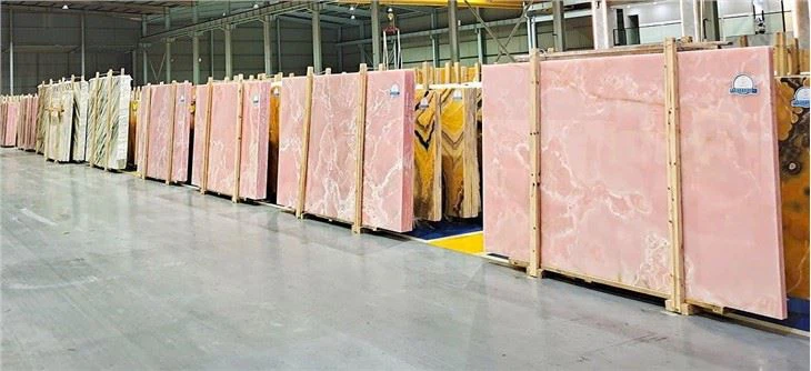 pink onyx marble bathroom